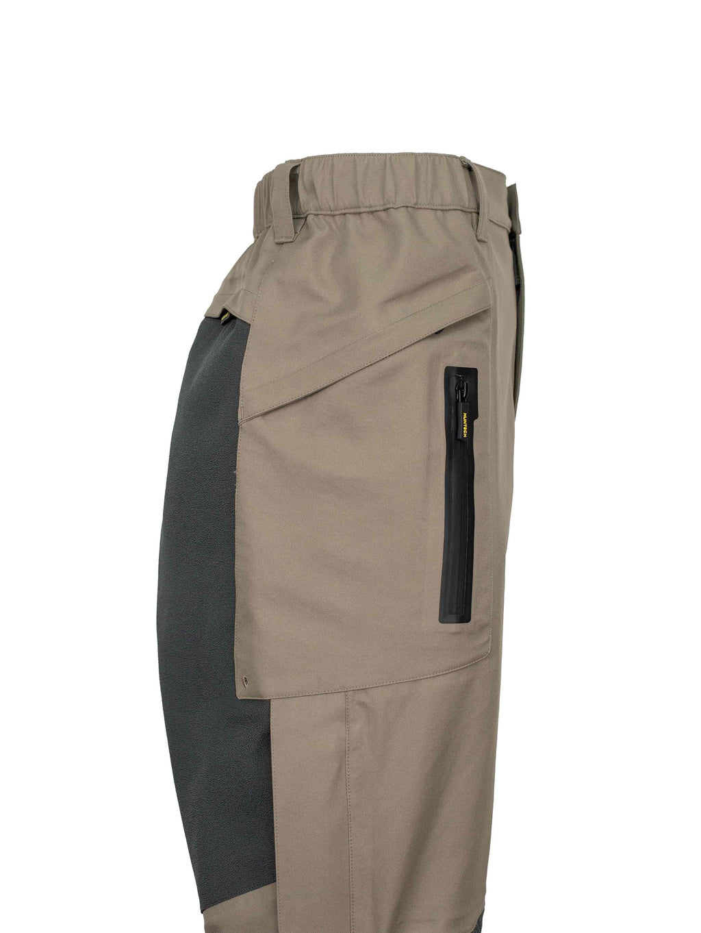 Close up of the right hand side pocket with its vertical zip closure. Also visible is the Oxford dry seat and the slightly elasticated waistband.