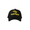 Kids five panel truckers cap in black with a bold yellow 3D raised embroidered Huntech logo on the front and an adjustable snap back strap. Ships from Australia.