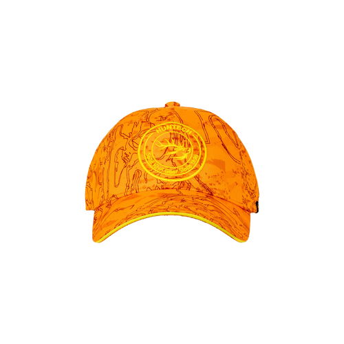 Bright orange camo cap with Huntech badge embroidered on the front on the front. One size fits most. Ships from Australia.