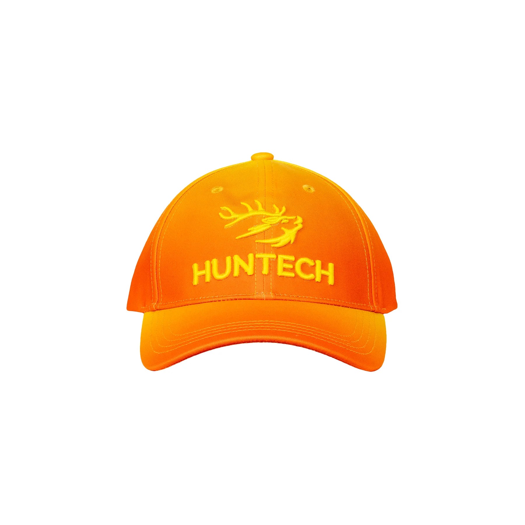 A kids' orange cap with a gradient design and 'HUNTECH' branding on the front.