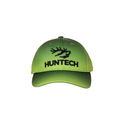 A kids' green cap with a gradient design and 'HUNTECH' branding on the front.