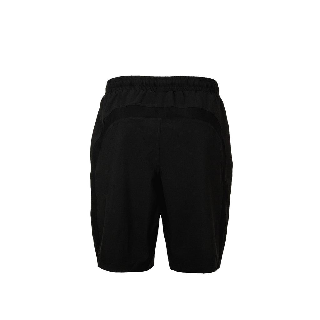 Back view of black Huntech men's active shorts. Featuring internal shorts with a secure phone pocket, breathable side mesh panels, an elastic waistband, and an internal drawcord. Ship from Australia.