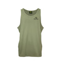 Front image of men's singlet in a lightweight fabric that features the Huntech logo on the left breast. Ships from Australia. Shown in mid green.