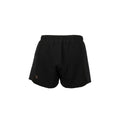 Front view of black Huntech women's active shorts, with logo at bottom, outside edge of left leg. Featuring internal shorts with a secure phone pocket, breathable side mesh panels, an elastic waistband, and an internal drawcord. Ship from Australia.