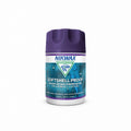 100ml bottle of Nikwax Softshell Proof. Bottle is white with a purple lid. Label features close up of an aqua jacket with water pooling on the surface.