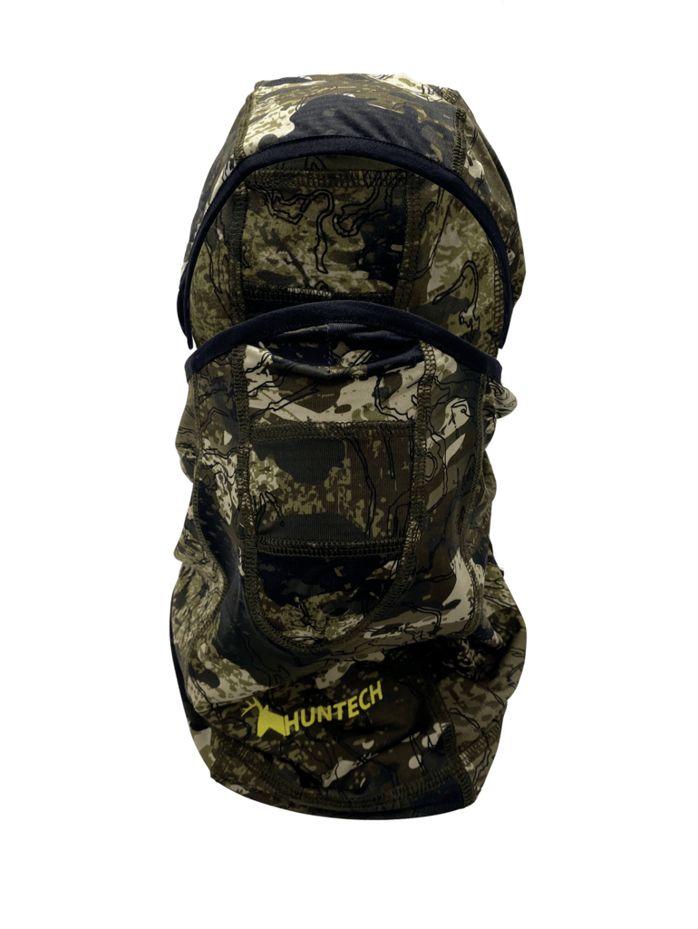 Recycled fabric balaclava features mesh mouth regulator, flat locked seams for comfort, and a stretch binding for a snug fit around the face. Protects from the sun with an SPF50 rating and features the Huntech logo in bright yellow at the lower edge on the front. Ships from Australia.