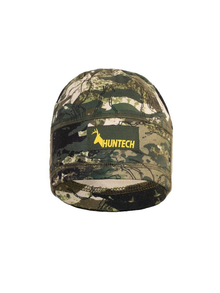 Men’s bush beanie in 180gsm high grade anti-pill finished fleece in a modern skull fit design, with flatlock reinforced seams for strength and comfort, it features a yellow Huntech logo on the front. Shown in kakariki camo pattern. Ships from Australia.