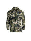 Front view of men’s bush sweatshirt in 180gsm high grade anti-pill finished fleece with turtleneck, half zip entry and protective guard. It is constructed using flatlock reinforced seams for strength and comfort, features the Huntech logo on the breast and a scooped back hemline for warmth. Shown in Kakariki camo pattern. Ships from Australia | HT7514