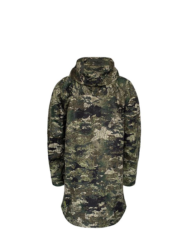 Back view of men’s breathable three-layer jacket. Ships from Australia and is shown here in kakariki camo pattern.