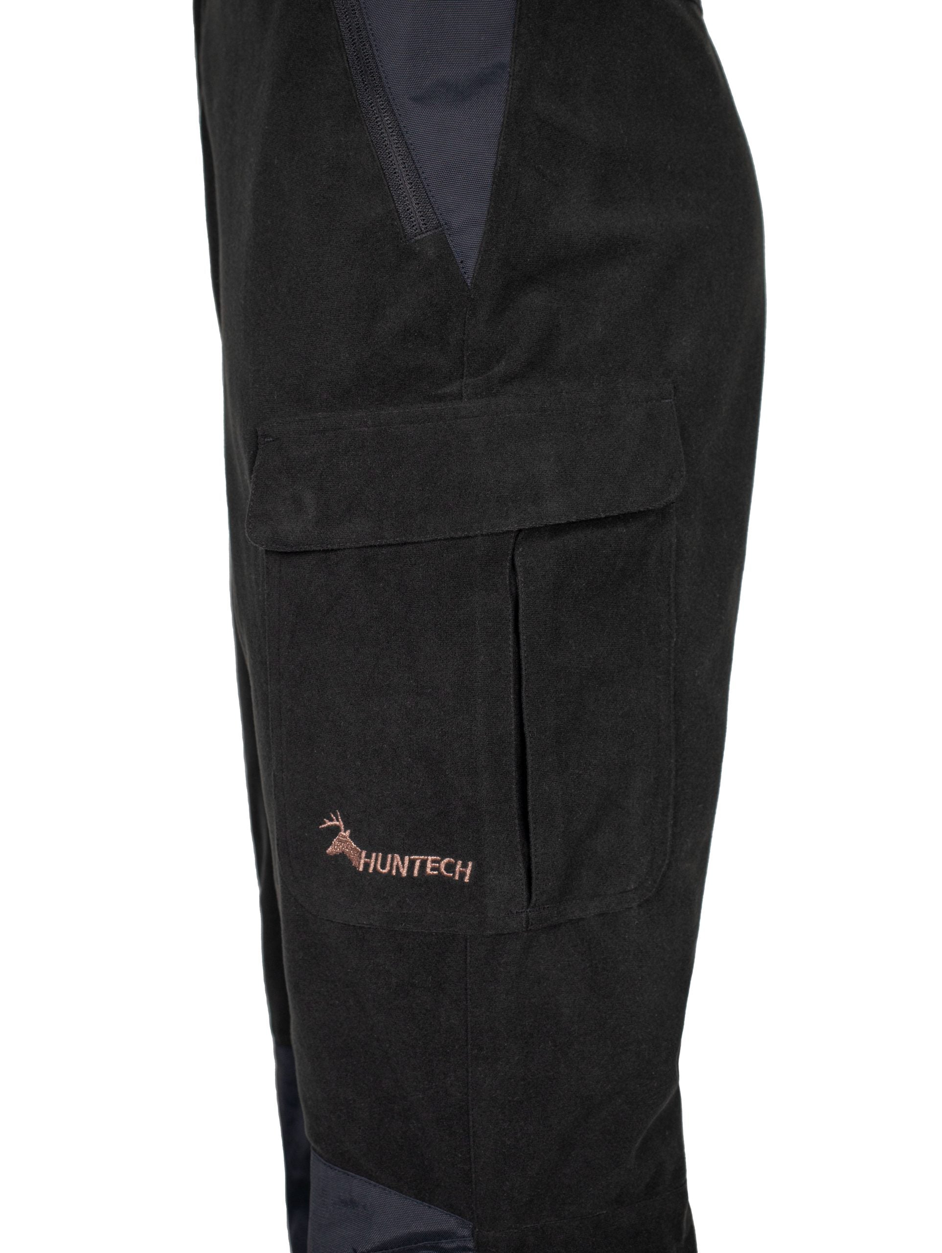 Close up of cargo pocket on the side leg with Huntech logo on there in rose gold.