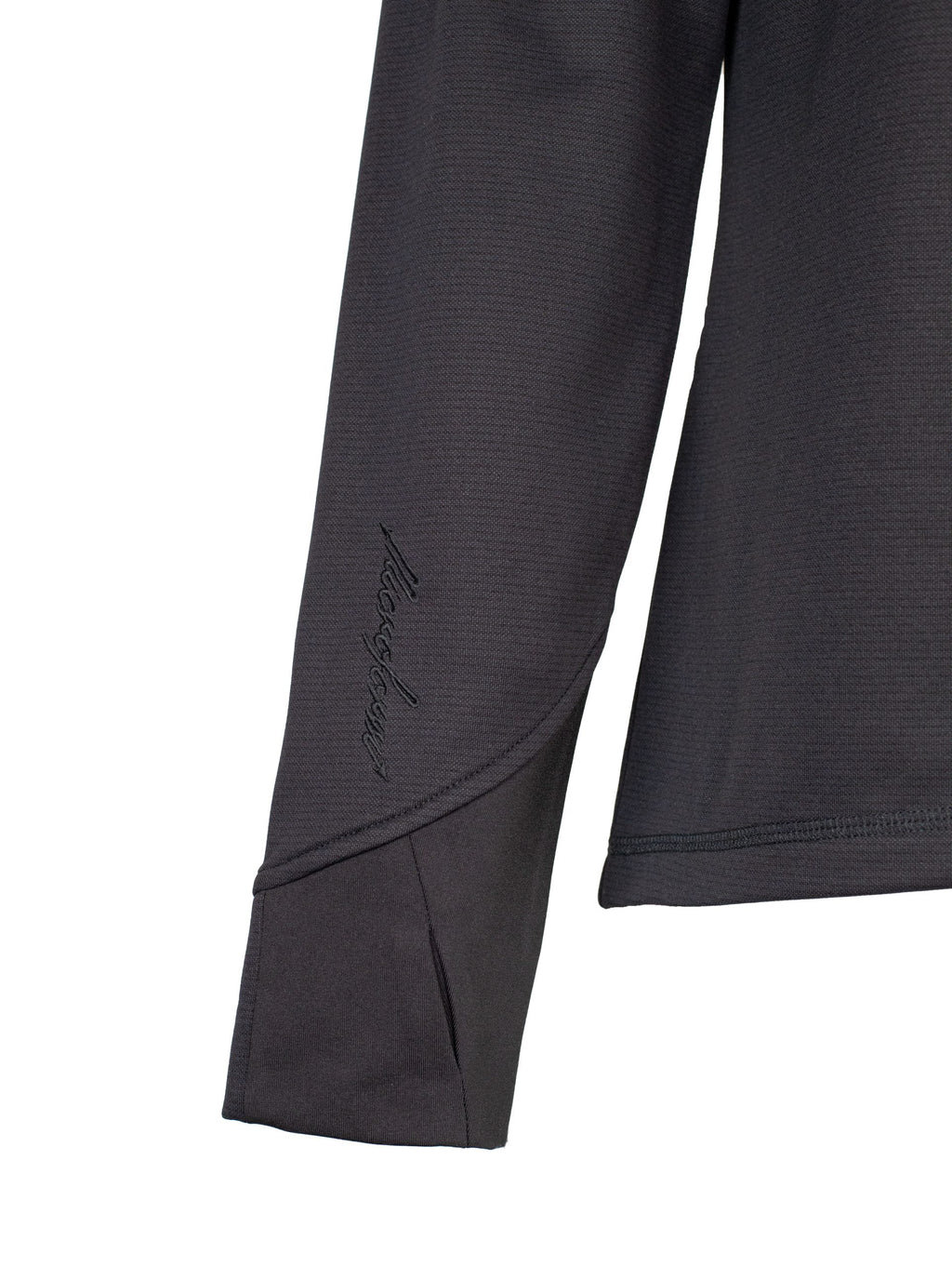 Close up of thumb-hole at bottom of the sleeve.