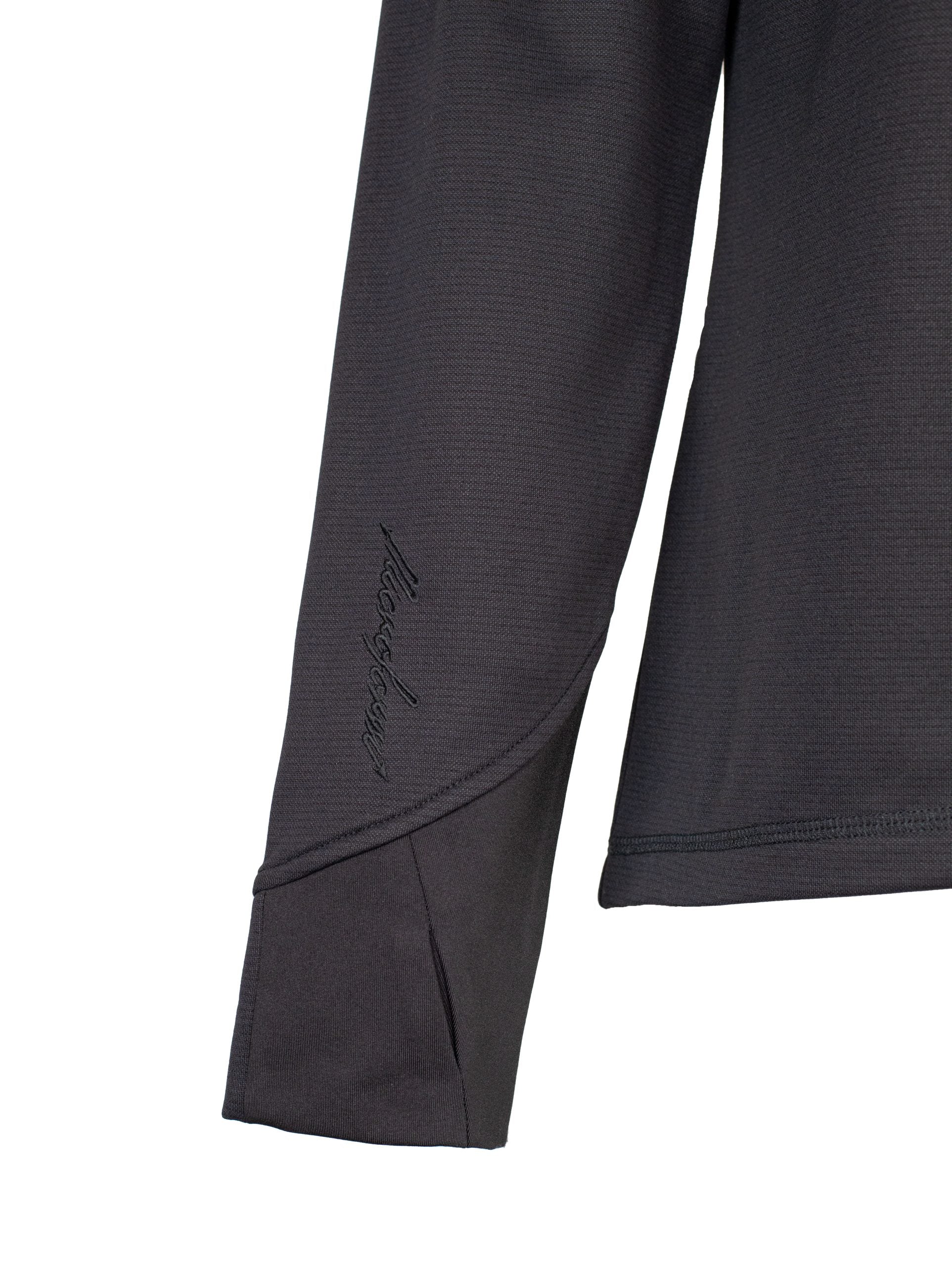 Close up of thumb-hole at bottom of the sleeve.