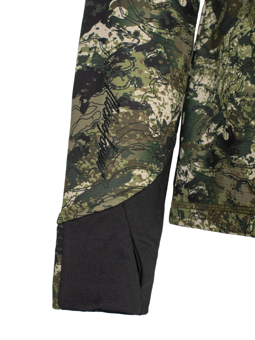 Close up of thumb-hole at bottom of the sleeve.