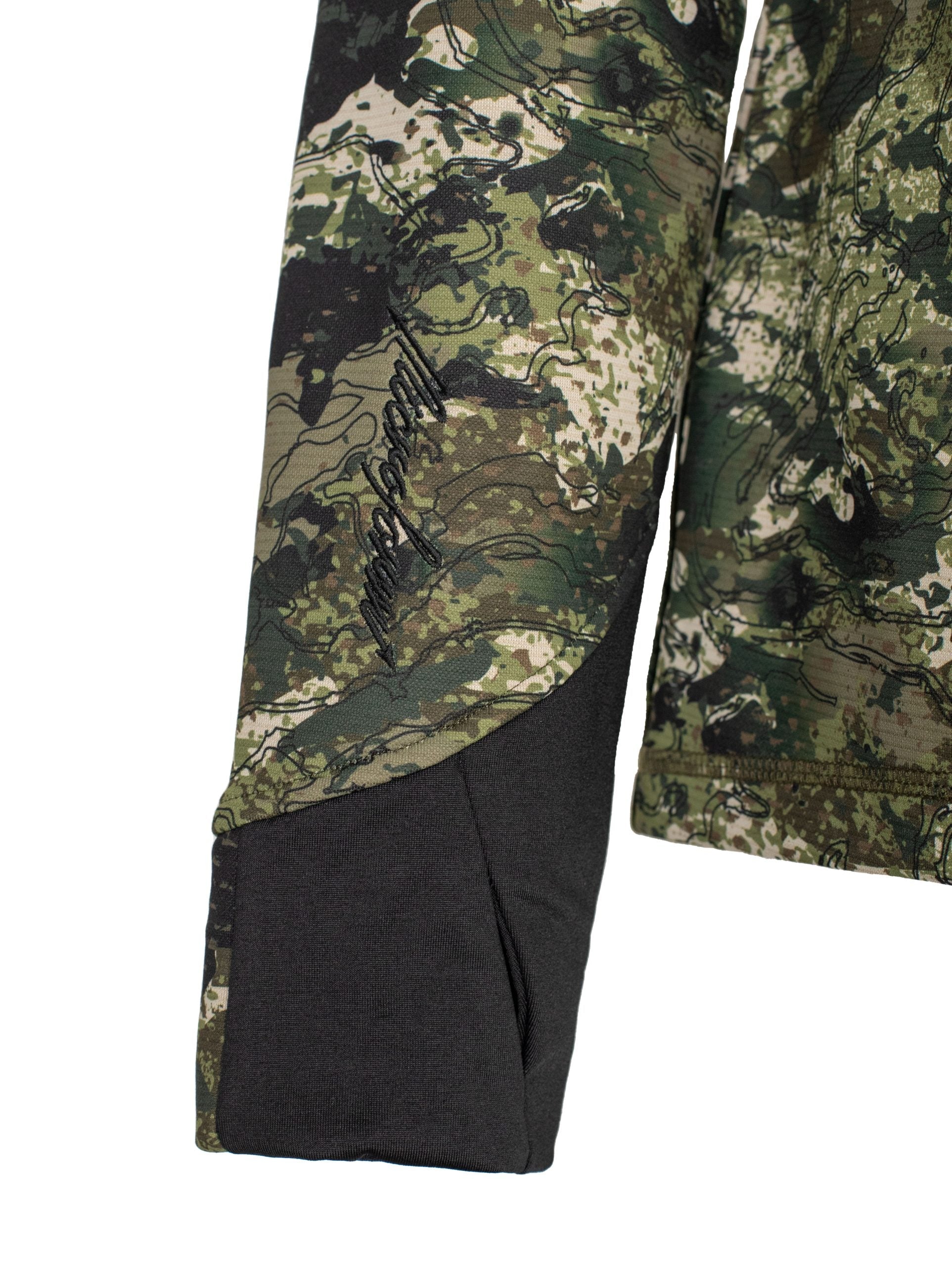 Close up of thumb-hole at bottom of the sleeve.