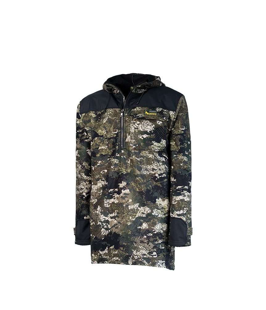 Image a Huntech men’s bush basics G2 coat in kakariki pattern featuring zip neck entry, two-layer 330 gsm highly breathable and wind resistant bonded fleece. They feature a chest pocket with flap and twin lower front pockets and a DWR® waterproofing treatment for light showers. Ships from Australia.