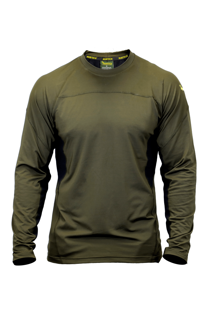 Men’s lightweight, moisture-wicking long sleeved top from recycled plastic waste with scent control. Suitable as a base layer, or long-sleeved tee, it comes with regulation mesh panels and cover-stitched seams. Ships from Australia. Shown in military green.
