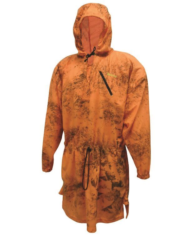 Image shows gillie capes in blaze camo. It’s designed to chuck over whatever you’re wearing to conceal you from head to knees. Lightweight and tough, for year-round use, it rolls up ultra-small. Ships from Australia.