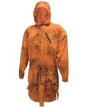 Image shows gillie capes in blaze camo. It’s designed to chuck over whatever you’re wearing to conceal you from head to knees. Lightweight and tough, for year-round use, it rolls up ultra-small. Ships from Australia.