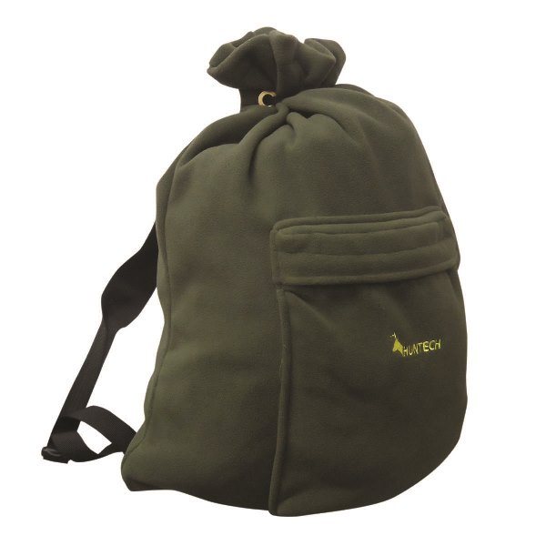 Image of 25 litre day pack. It has a pocket at the front with the Huntech logo in bright yellow, a zip opening and strap to secure. Shown in military green, this item ships from Australia.